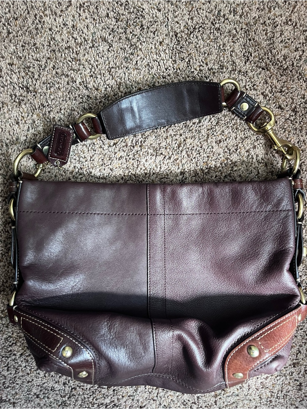 Women’s coach Leather Shoulder Bag in Dark Brown